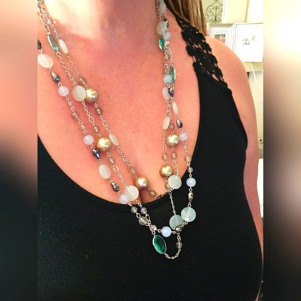 Talbot's green gem and champagne pearl necklace